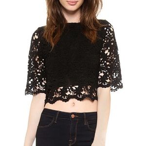 Oasap Hollow Out Floral Lace Scalloped Crop Top S